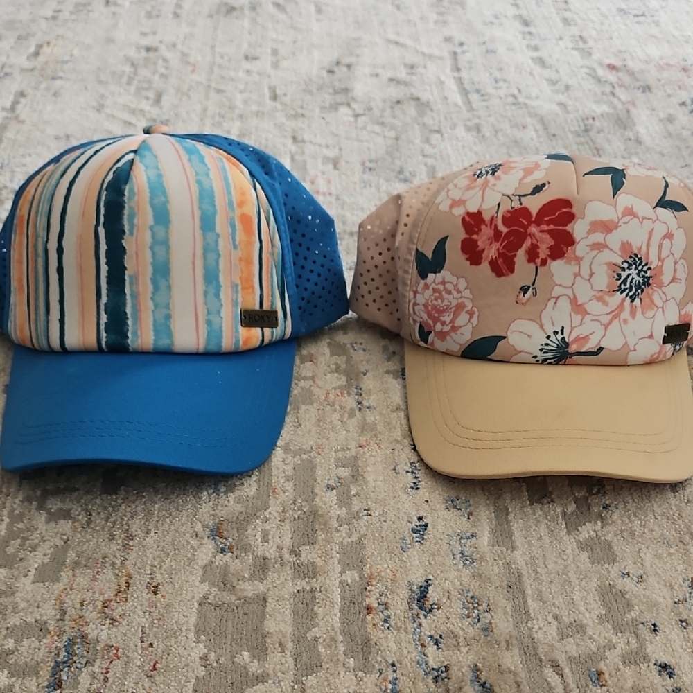 Blue Striped and Floral Baseball Caps